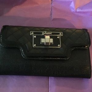 Guess Black Logo Tri Fold Wallet